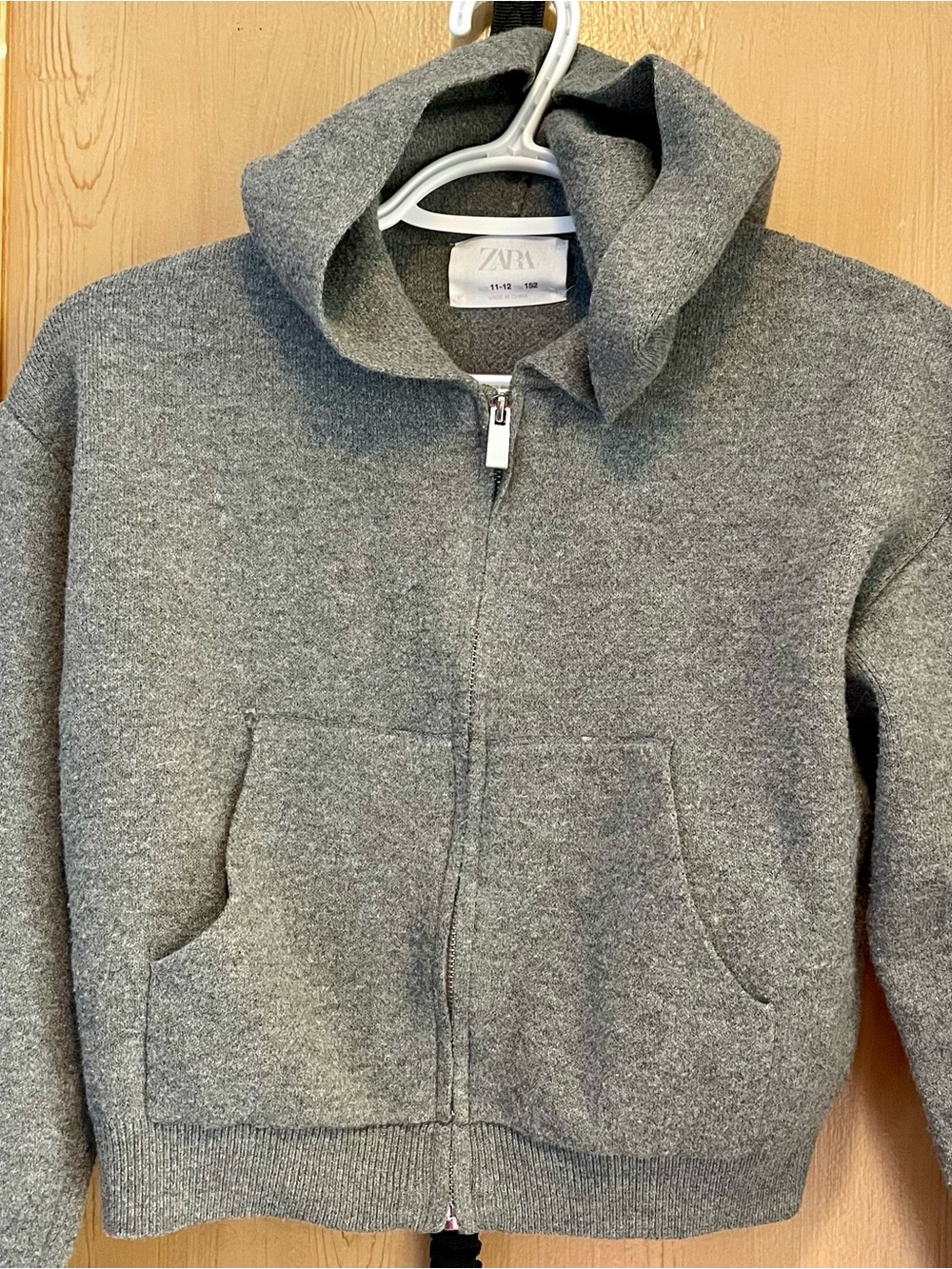 Zara Kids Charcoal Gray Knit Zip Hooded Sweater Jacket
